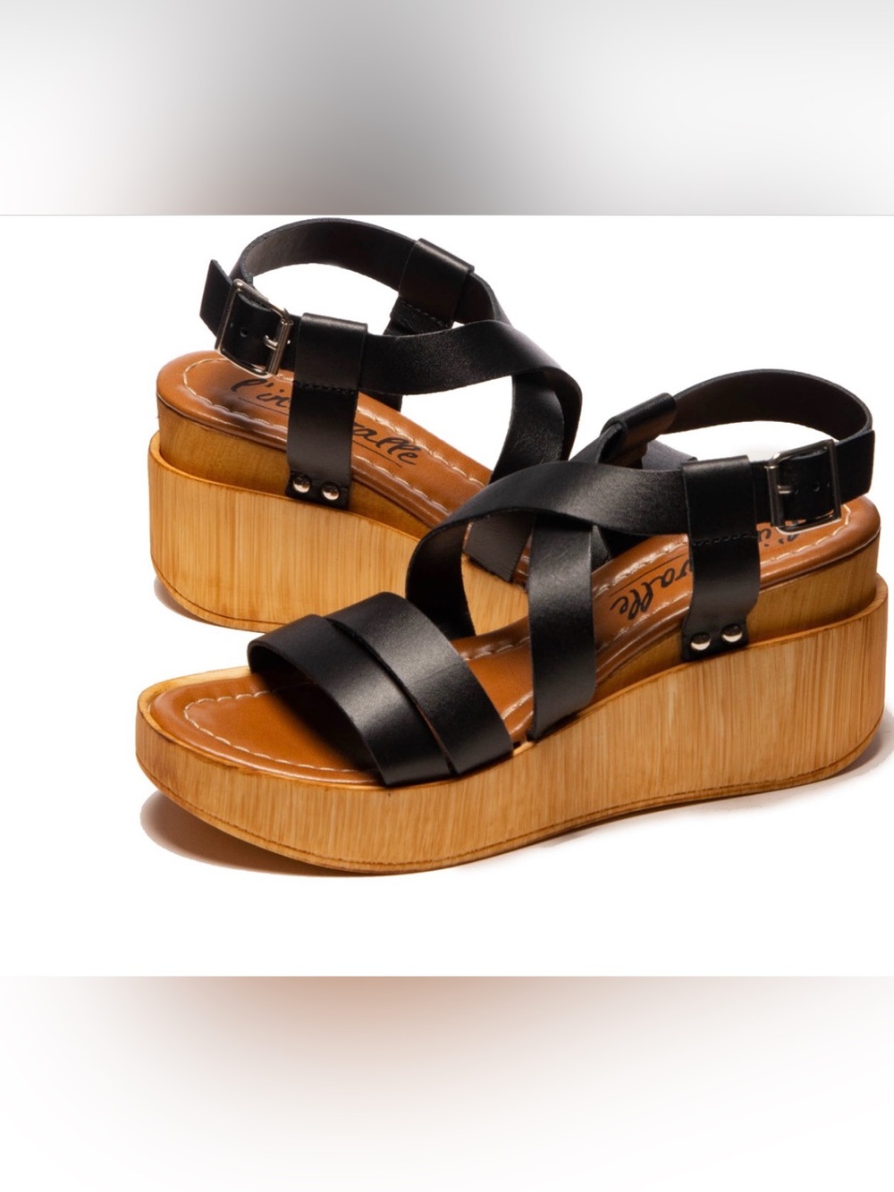L'INTERVALLE Black Strappy Platform Wedge Sandals size 41/10